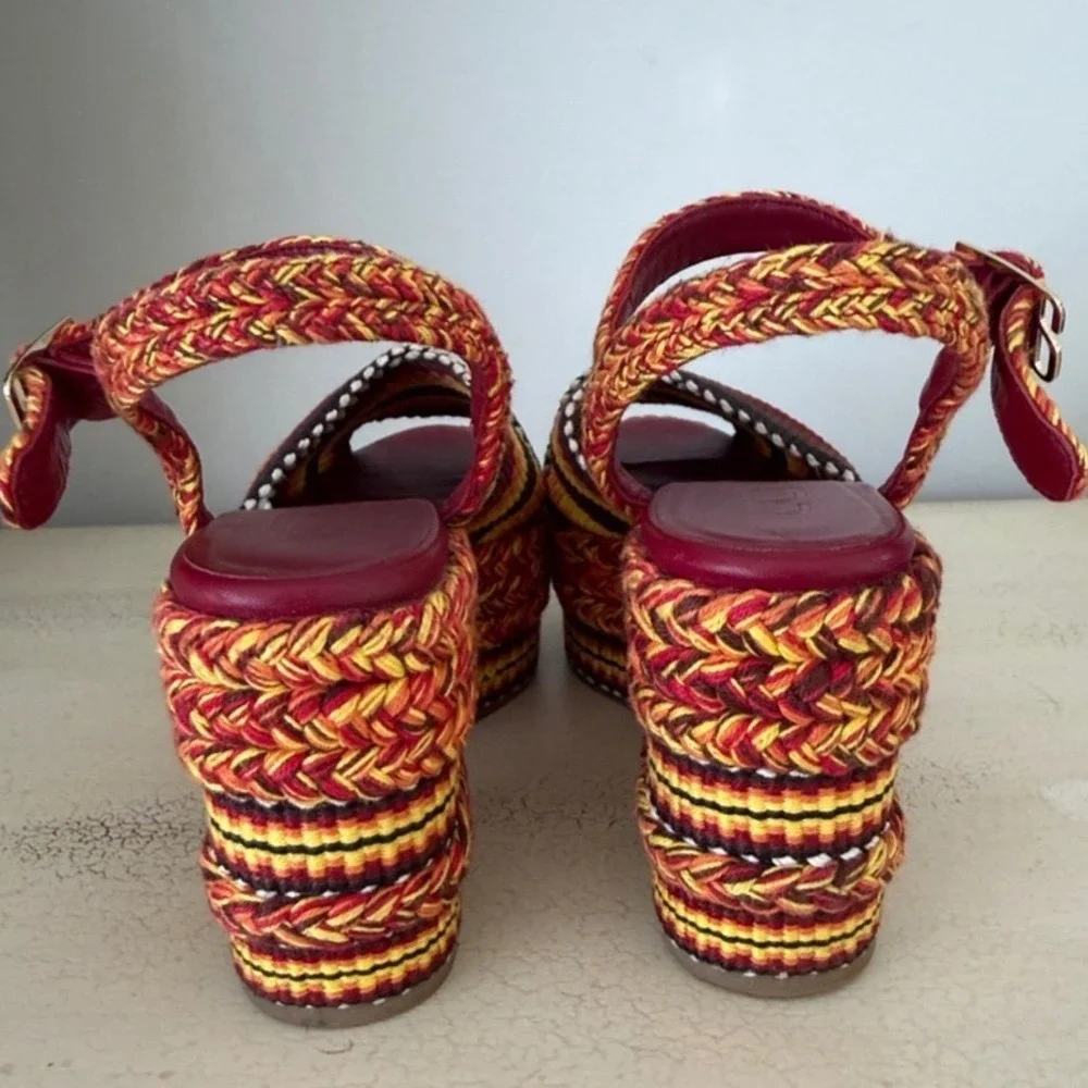Antolina Paris Woven Textile Women Sz 8 Striped Platform Sandal Red/Yellow/Black